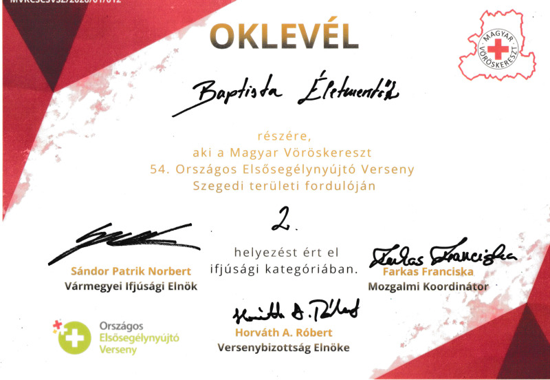 Második helyezést ért el iskolánk csapata az Országos Elsősegélynyújtó Verseny területi fordulóján