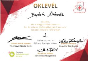 Második helyezést ért el iskolánk csapata az Országos Elsősegélynyújtó Verseny területi fordulóján