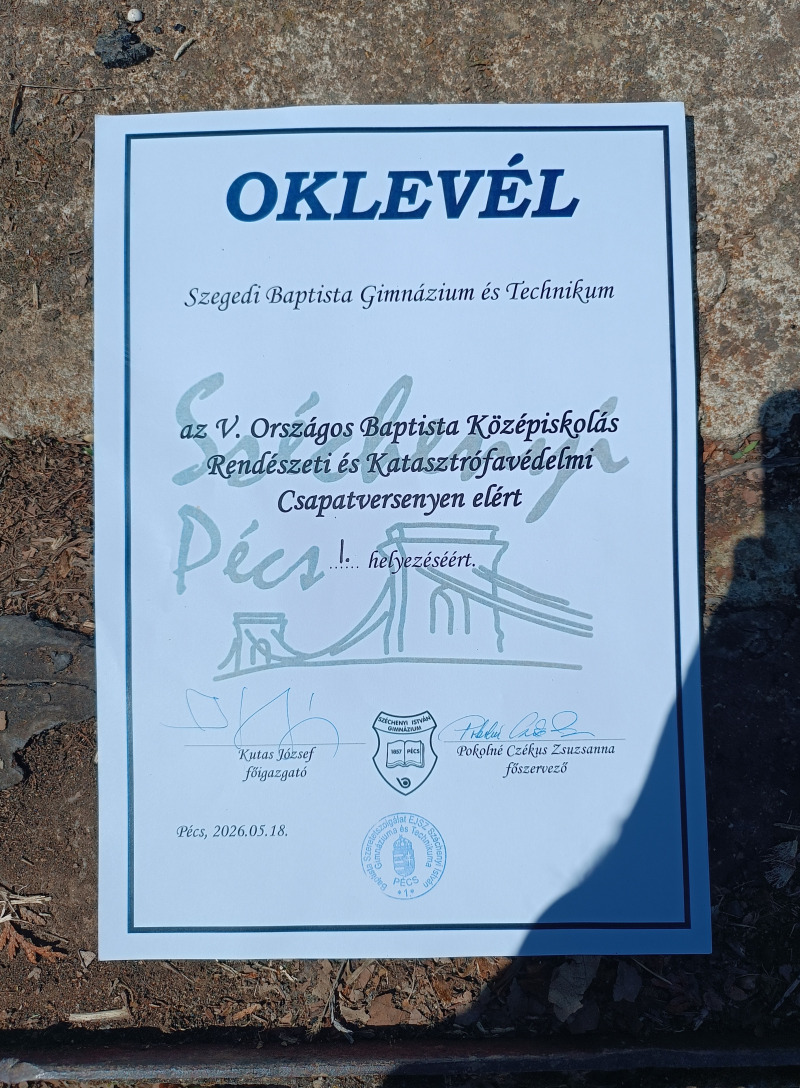 I. helyezést értünk el az V. Országos Baptista Középiskolás Rendészeti és Katasztrófavédelmi Csapatversenyen 